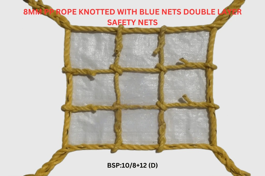 8mm PP Rope Knotted with Blue Nets Double Layer Safety Nets