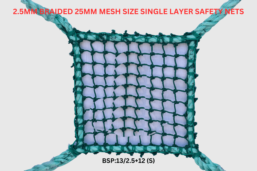 2.5mm Braided 25mm Mesh Size Single Layer Safety Nets