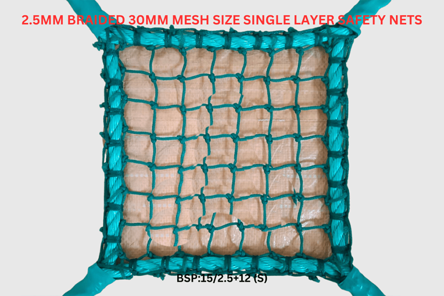 2.5mm Braided 30mm Mesh Size Single Layer Safety Nets