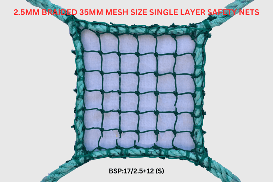 2.5mm Braided 35mm Mesh Size Single Layer Safety Nets