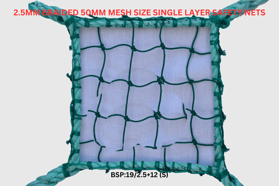 2.5mm Braided 50mm Mesh Size Single Layer Safety Nets