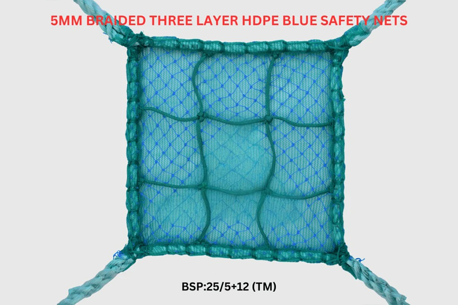 5mm Braided Three Layer HDPE Blue Safety Nets