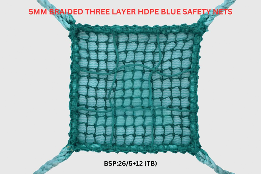 5mm Braided Three Layer HDPE Blue Safety Nets 2