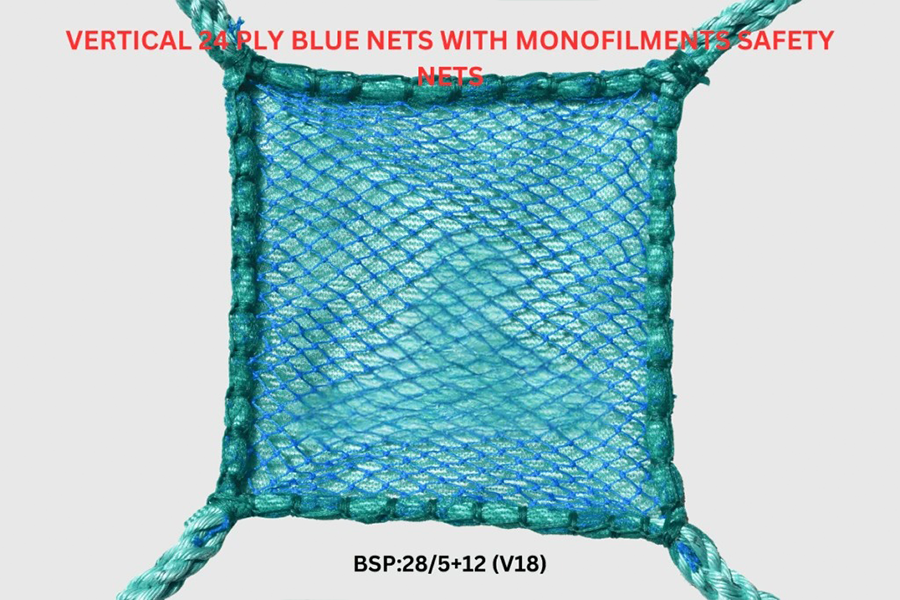 Industrial Vertical Safety Nets  Vertical 24 Ply Blue Nets with Monofilments Safety Nets